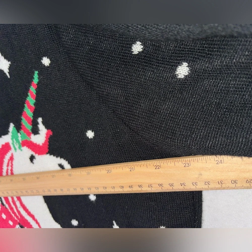 TIPSY‎ ELVES Ugly Christmas Sweater Santa Unicorn Black Long Sleeve Crew Neck XL